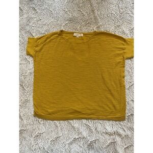 LOFT Women's Top Size S Mustard Yellow Short Sleeve Casual Textured Knit Blouse